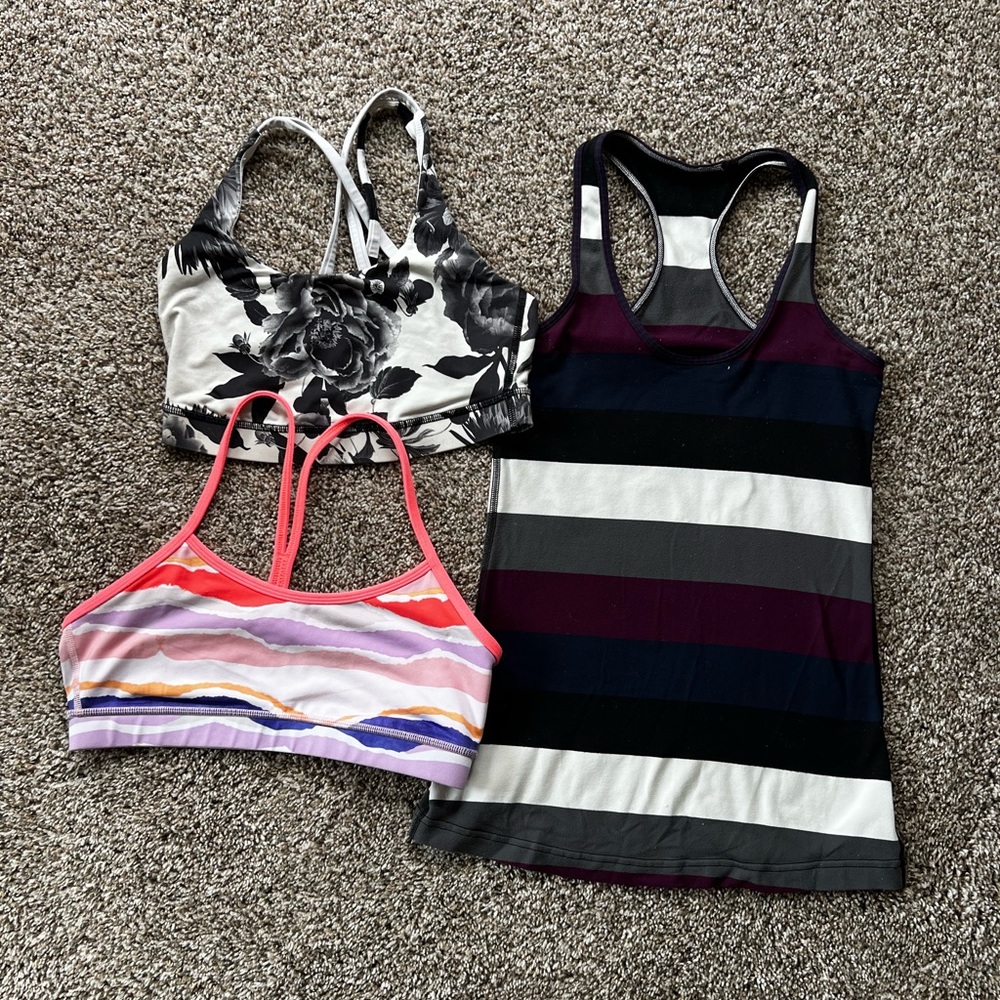 Lululemon lot, a tank and two sports bras, size XS